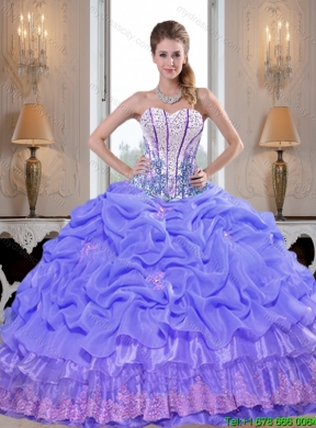 2015 Modest Beaded Quinceanera Dresses with Appliques in Lavender