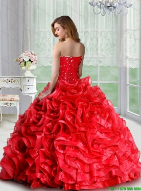 2015 Puffy Exquisite Beaded and Ruffles Pretty  Quinceanera Dresses in Red