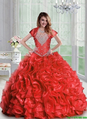 2015 Puffy Exquisite Beaded and Ruffles Pretty  Quinceanera Dresses in Red