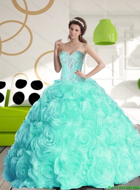 2015 Romantic Ball Gown Beaded Detachable Quinceanera Dresses with Rolling Flowers