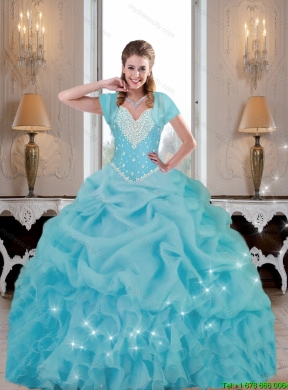 Beautiful 2015 Beaded Pretty  Quinceanera Dresses in Baby Blue