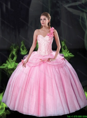 Beautiful Sweetheart Bowknot Pretty  Quinceanera Dresses with Beading in Pink