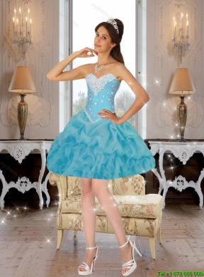 Cute Beaded 2015 Detachable Quinceanera Dresses in Baby Blue