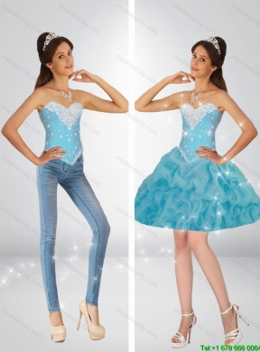Cute Beaded 2015 Detachable Quinceanera Dresses in Baby Blue