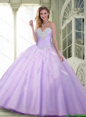 Elegant 2015 Beaded and Appliques Lavender Detachable Quinceanera Dresses