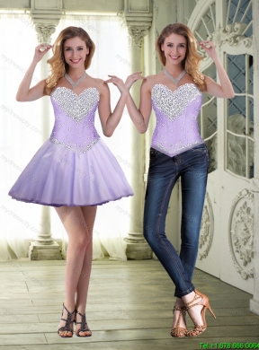 Elegant 2015 Beaded and Appliques Lavender Detachable Quinceanera Dresses