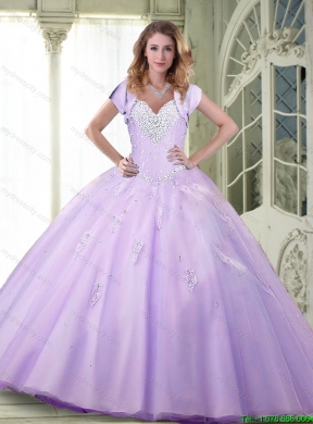 Elegant 2015 Beaded and Appliques Lavender Detachable Quinceanera Dresses