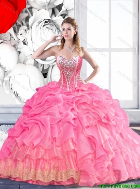 Inexpensive Rose Pink Detachable Quinceanera Dress with Beading and Pick Ups