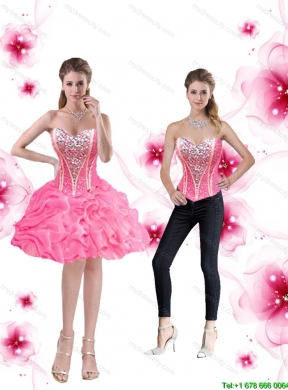 Inexpensive Rose Pink Detachable Quinceanera Dress with Beading and Pick Ups