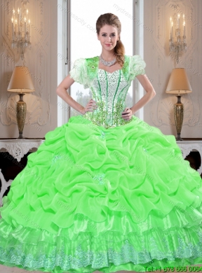 Latest Spring Green Detachable Quinceanera Dresses with Appliques and Pick Ups