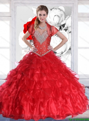 New Arrival 2015 Red Quinceanera Dresses with Ruffles and Beading