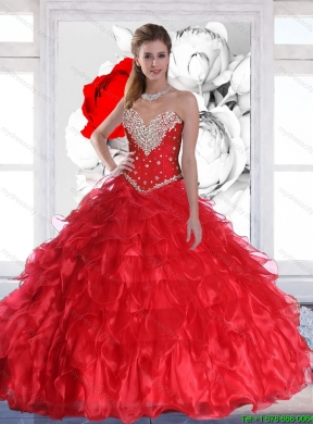 Popular Sweetheart Detachable Quinceanera Dress with Ruffles and Beading in Red