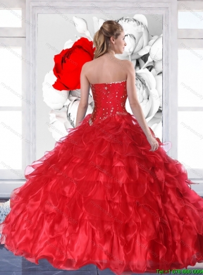 Popular Sweetheart Detachable Quinceanera Dress with Ruffles and Beading in Red