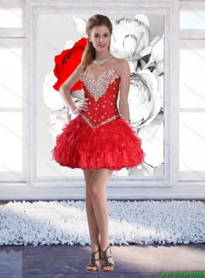 Popular Sweetheart Detachable Quinceanera Dress with Ruffles and Beading in Red