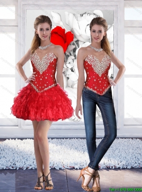 Popular Sweetheart Detachable Quinceanera Dress with Ruffles and Beading in Red