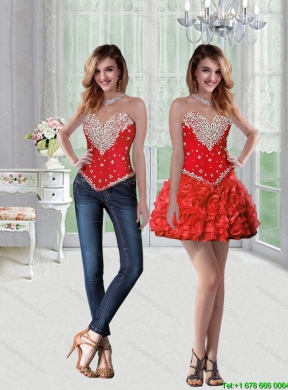 Pretty Sweetheart Red Detachable Quinceanera Dresses with Beading and Ruffles