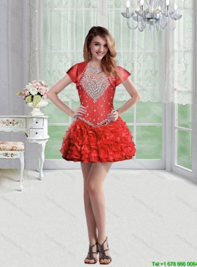 Pretty Sweetheart Red Detachable Quinceanera Dresses with Beading and Ruffles