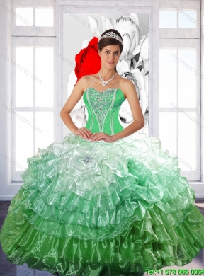 Romantic 2015 Ball Gown Pretty  Quinceanera Dress with Ruffled Layers and Beading