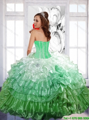 Romantic 2015 Ball Gown Pretty  Quinceanera Dress with Ruffled Layers and Beading