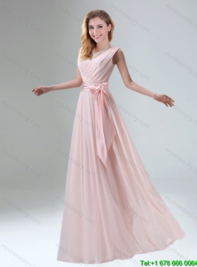 2015 Summer Beautiful Chiffon Light Pink Empire Dama Dresses with Ruching