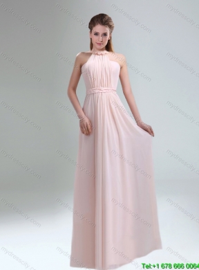 2015 Summer Beautiful Chiffon Light Pink Empire Dama Dresses with Ruching