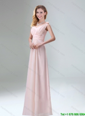 2015 Summer Beautiful Chiffon Light Pink Empire Dama Dresses with Ruching