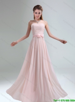 2015 Summer Beautiful Chiffon Light Pink Empire Dama Dresses with Ruching