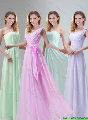 2015 Summer Beautiful Chiffon Light Pink Empire Dama Dresses with Ruching