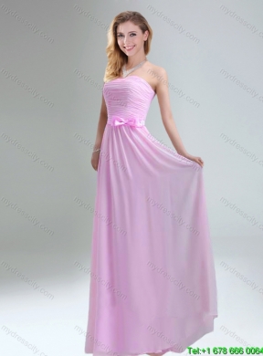 2015 Summer New Style Light Pink Empire Dama Dresses with Bowknot belt