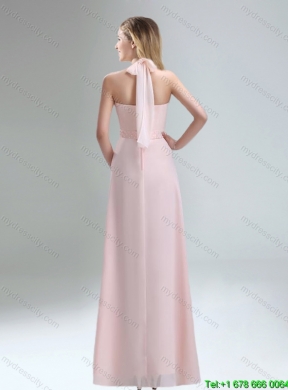 Beautiful 2015 Summer High Neck Chiffon Light Pink Dama Dresses