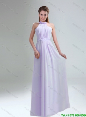 Beautiful 2015 Summer High Neck Chiffon Light Pink Dama Dresses