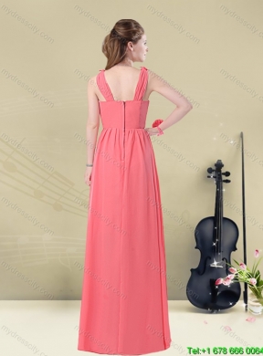 Perfect Straps Floor Length 2015 Winter Dama Dresses with Belt