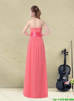 Pretty  Sweetheart Watermelon Long 2015 Summer Dama Dresses with Bow Belt