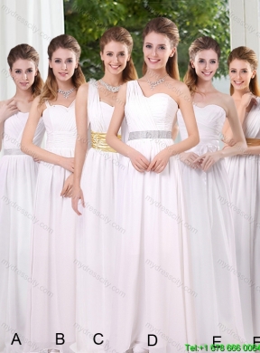 2015 New Arrival White Empire Ruching Dama Dresses with Asymmetrical