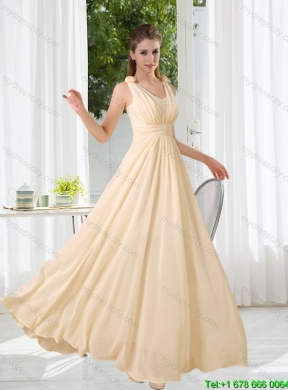 2015 Summer Perfect V Neck Empire Ruching Dama Dress