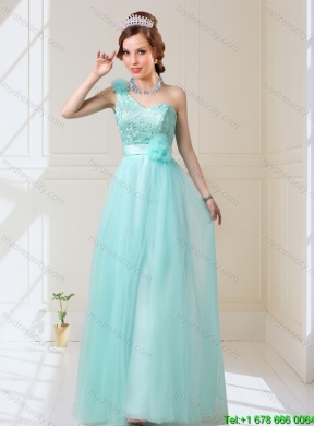 Pretty Empire Lace Up Hand Made Flowers Prom Dresses in Mint