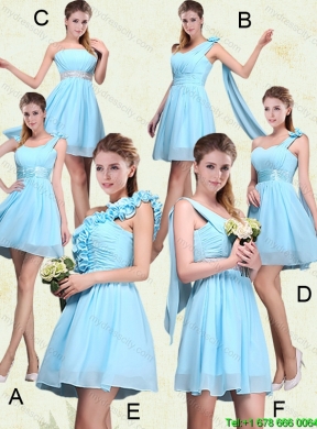 2015 Fall A Line Ruching Chiffon Elegant Dama Dresses with One Shoulder