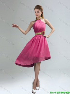 2015 Fall Top Seller High Neck Asymmetrical Multi-color Dama Dress