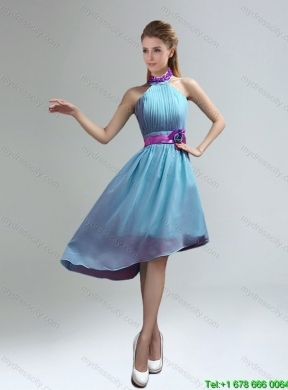 2015 Fall Top Seller High Neck Asymmetrical Multi-color Dama Dress