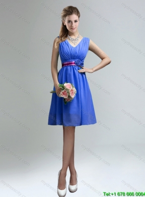 2015 Summer Elegant V Neck Ruched Dama Dress with Belt for Sale