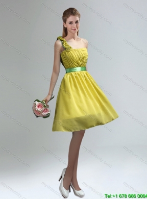 Elegant 2015 Summer One Shoulder Ruches Teal Dama Dresses with Belt