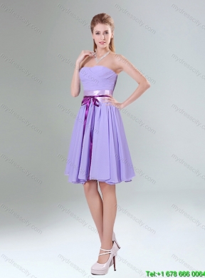 Top Seller 2015 Summer Lavender Princess Mini Length Dama Dress with Ruching