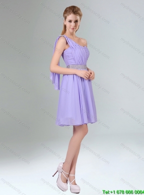 Top Seller 2015 Summer Lavender Princess Mini Length Dama Dress with Ruching