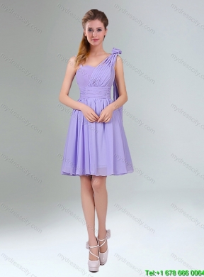 Top Seller 2015 Summer Lavender Princess Mini Length Dama Dress with Ruching