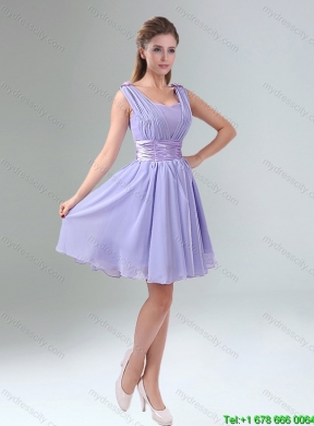 Top Seller 2015 Summer Lavender Princess Mini Length Dama Dress with Ruching