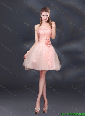 2015 Fall Elegant Lace Up Organza Dama Dress with A Line