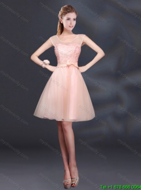 2015 Fall Elegant Lace Up Organza Dama Dress with A Line