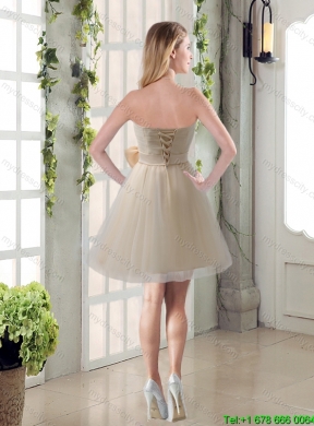 2015 Fall Ruching Strapless Princess  New Arrival Dama Dress with Bowknot