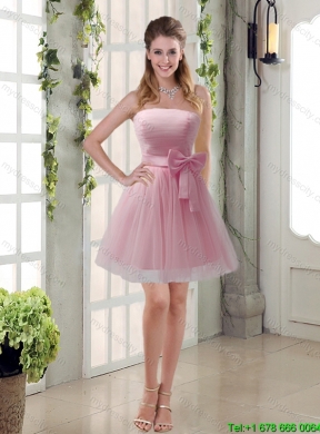 2015 Fall Ruching Strapless Princess  New Arrival Dama Dress with Bowknot