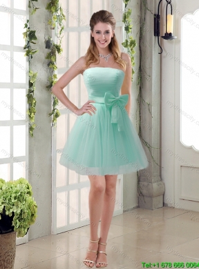 2015 Fall Ruching Strapless Princess  New Arrival Dama Dress with Bowknot